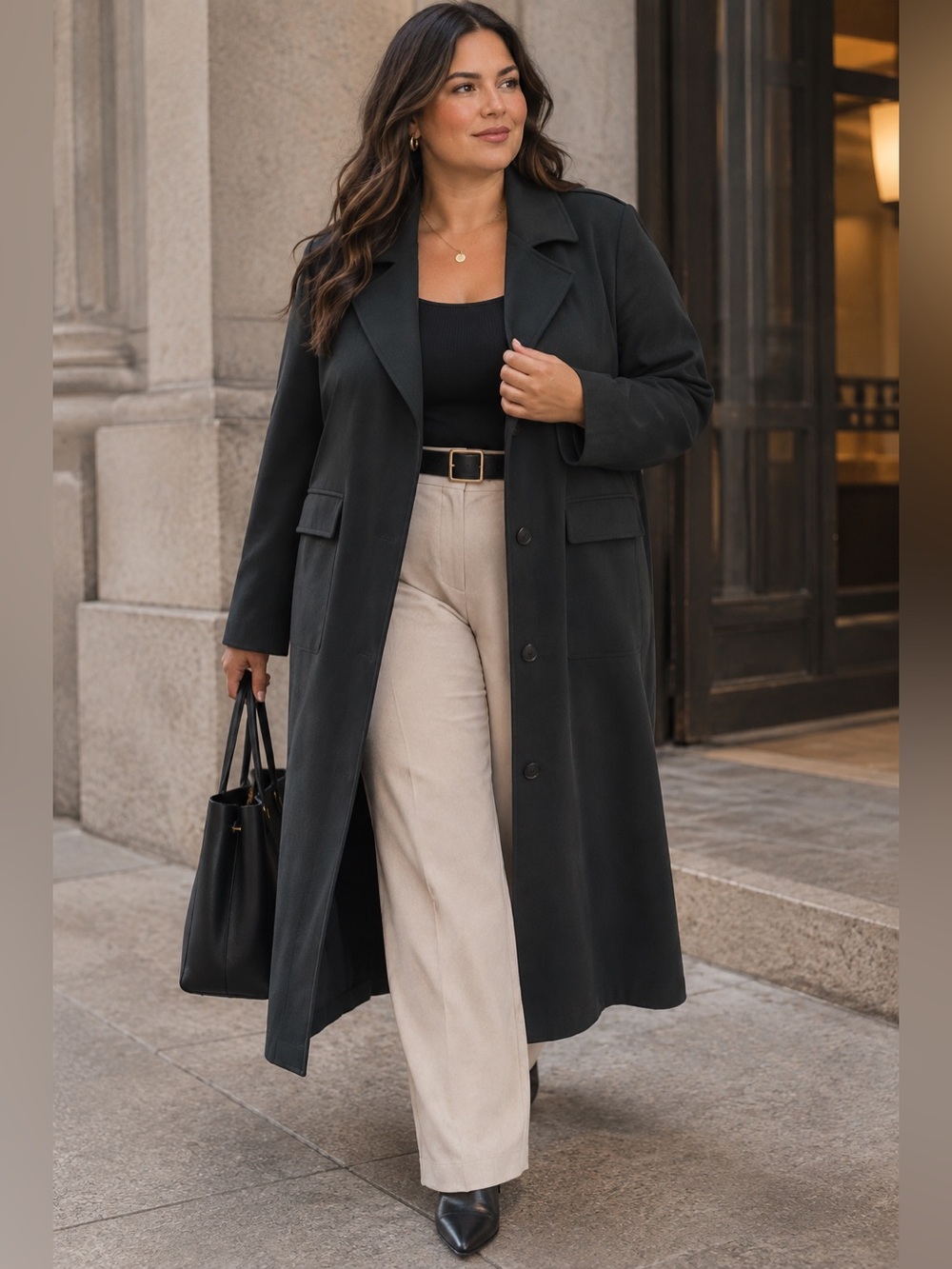 London Fog Dark Green/Charcoal Long Single-Breasted Trench Coat